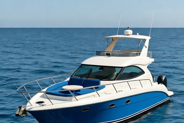 Yate para renta de Proa Abierta azul en playa olas atlas